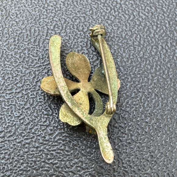 Vtg Bundle of Two Brooches Ribbon & Wishbone Flower Pearl Dark Purple Stone GUC - Picture 6 of 7